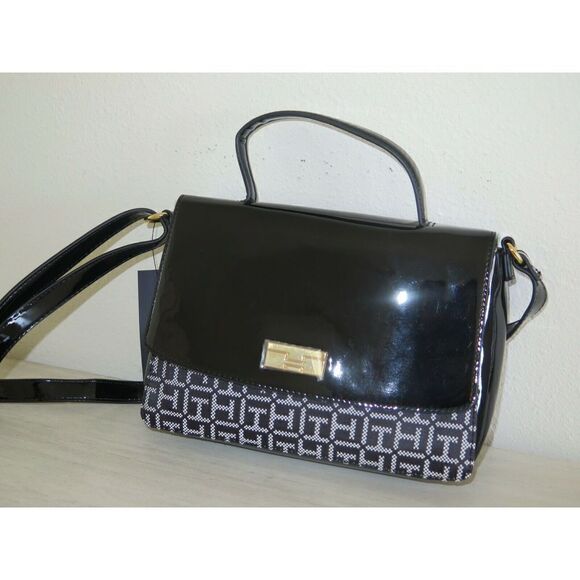 Tommy Hilfiger 69J5108 001 Black/White "TH" Monogram Crossbody Satchel Bag $108+ - Picture 10 of 11